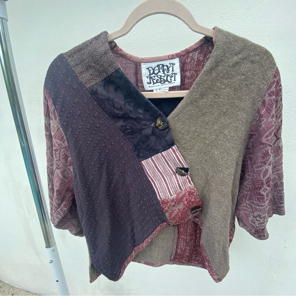Vintage Donna Jessica Boho Multicolor Patchwork Top Size 2